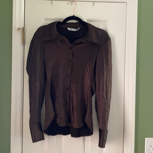 Zara Wrinkled Satin Effect Blouse (Brown) - Picture 4 of 8